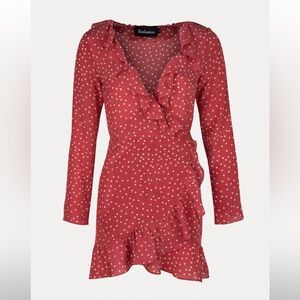 Realisation Par Red Star-Print Ruffle Wrap Dress